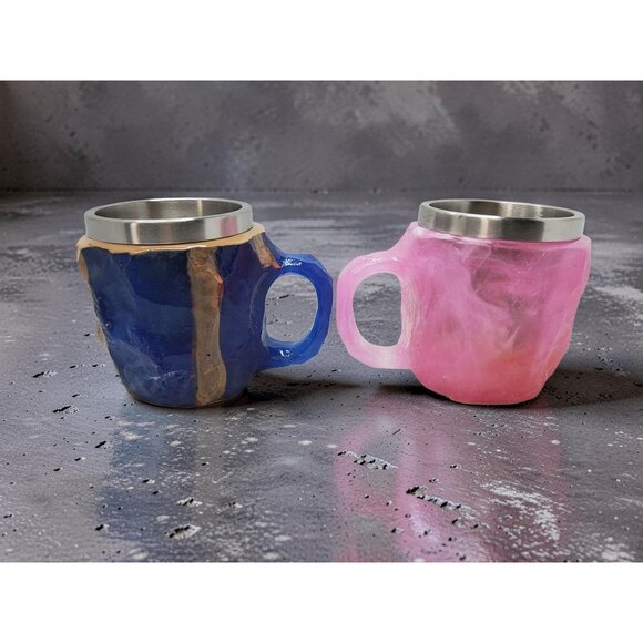 Handcrafted Resin & Stainless Steel Rock Design Mugs Set - Picture 5 of 14